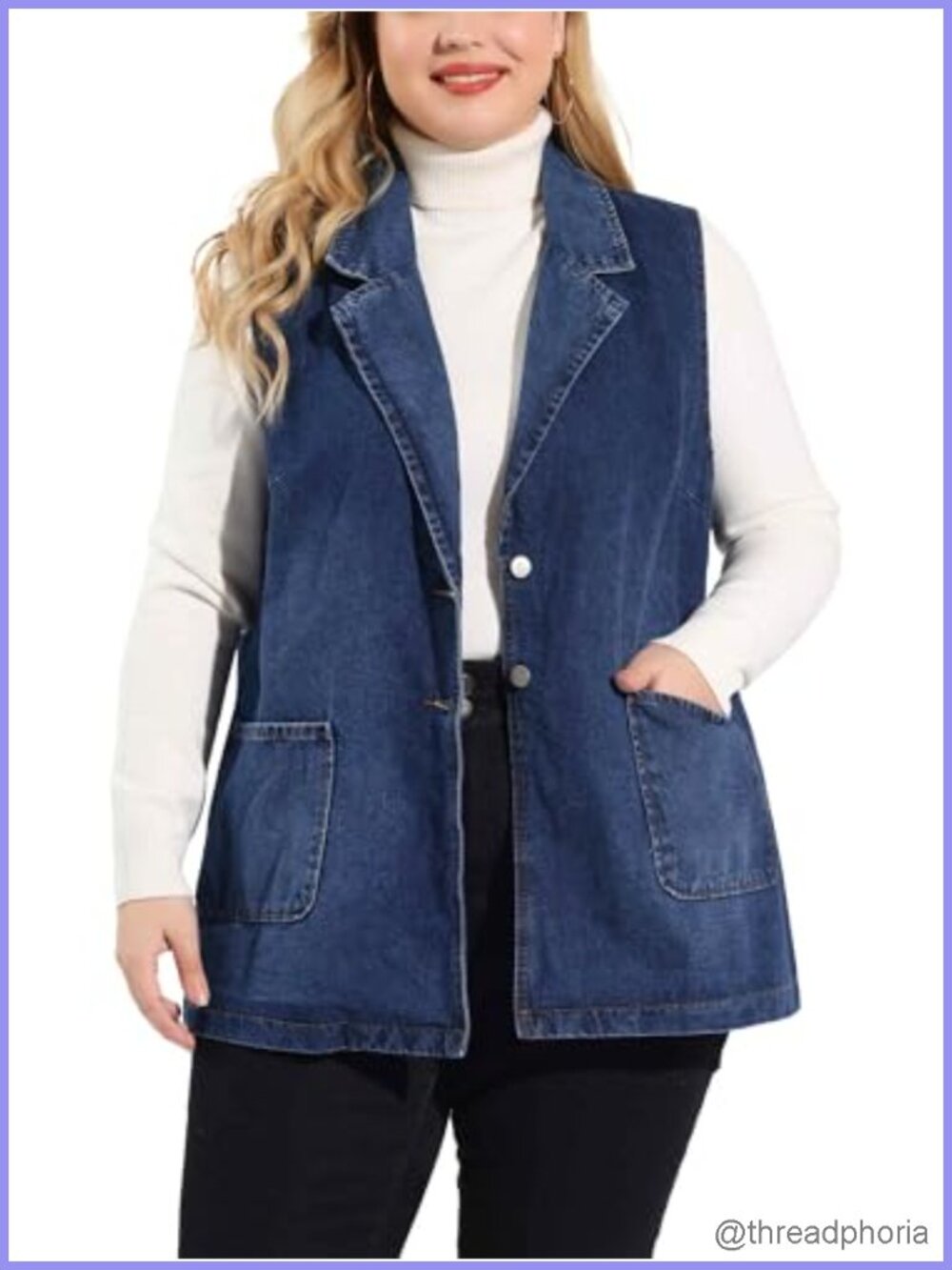Plus Size Denim Vest Sleeveless Long Jean Jacket Tunic 80% Cotton 20% Polyester